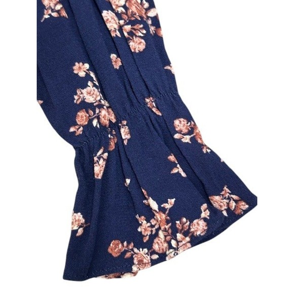 NWT ALTAR'D State‎ Pyper Navy Floral Ruffle V Neck Long Sleeve Mini Dress Medium - Picture 7 of 15